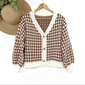 SHEIN• tan & cream houndstooth knit cardigan